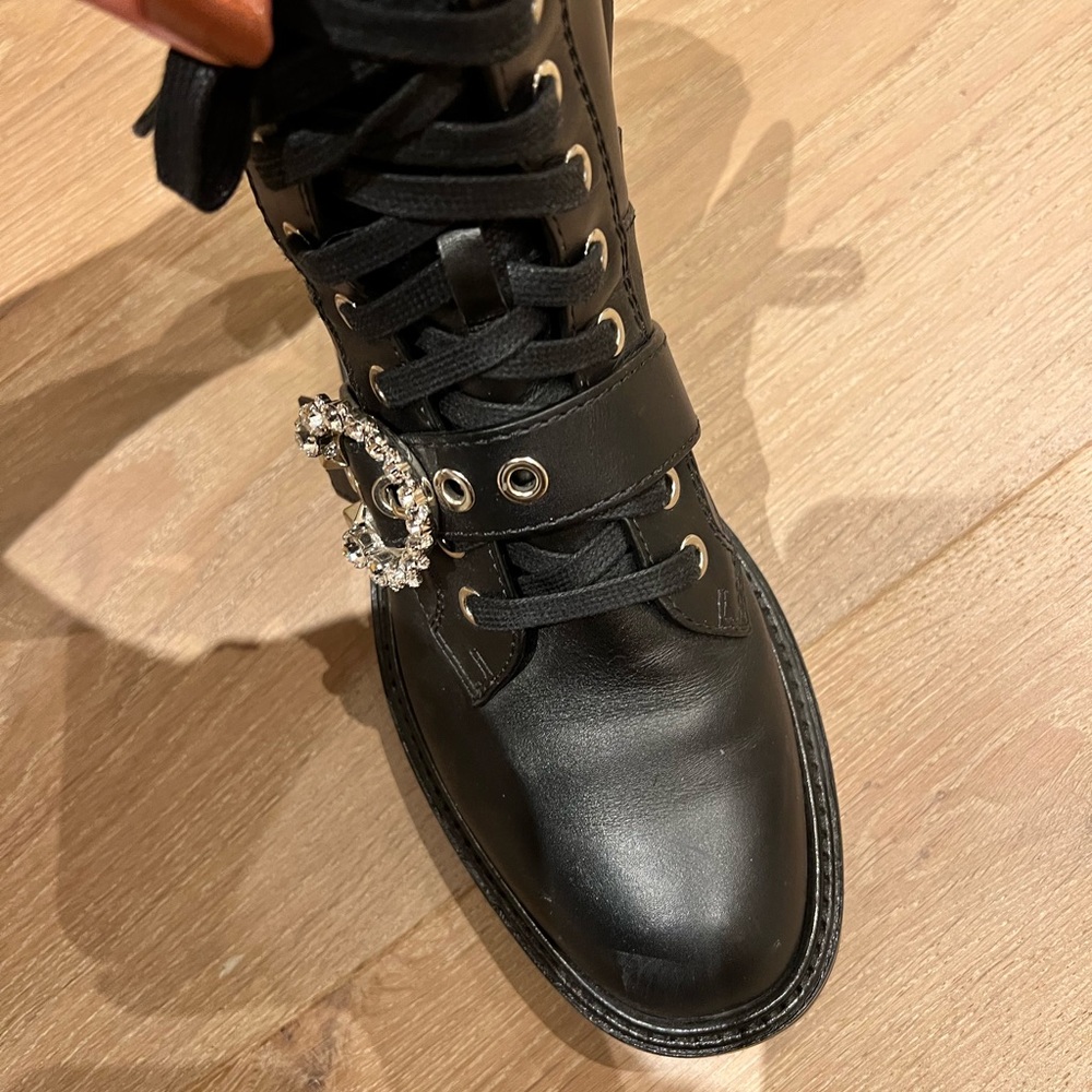 Almost new Jimmy Choo combat boots with a crystal buckle.